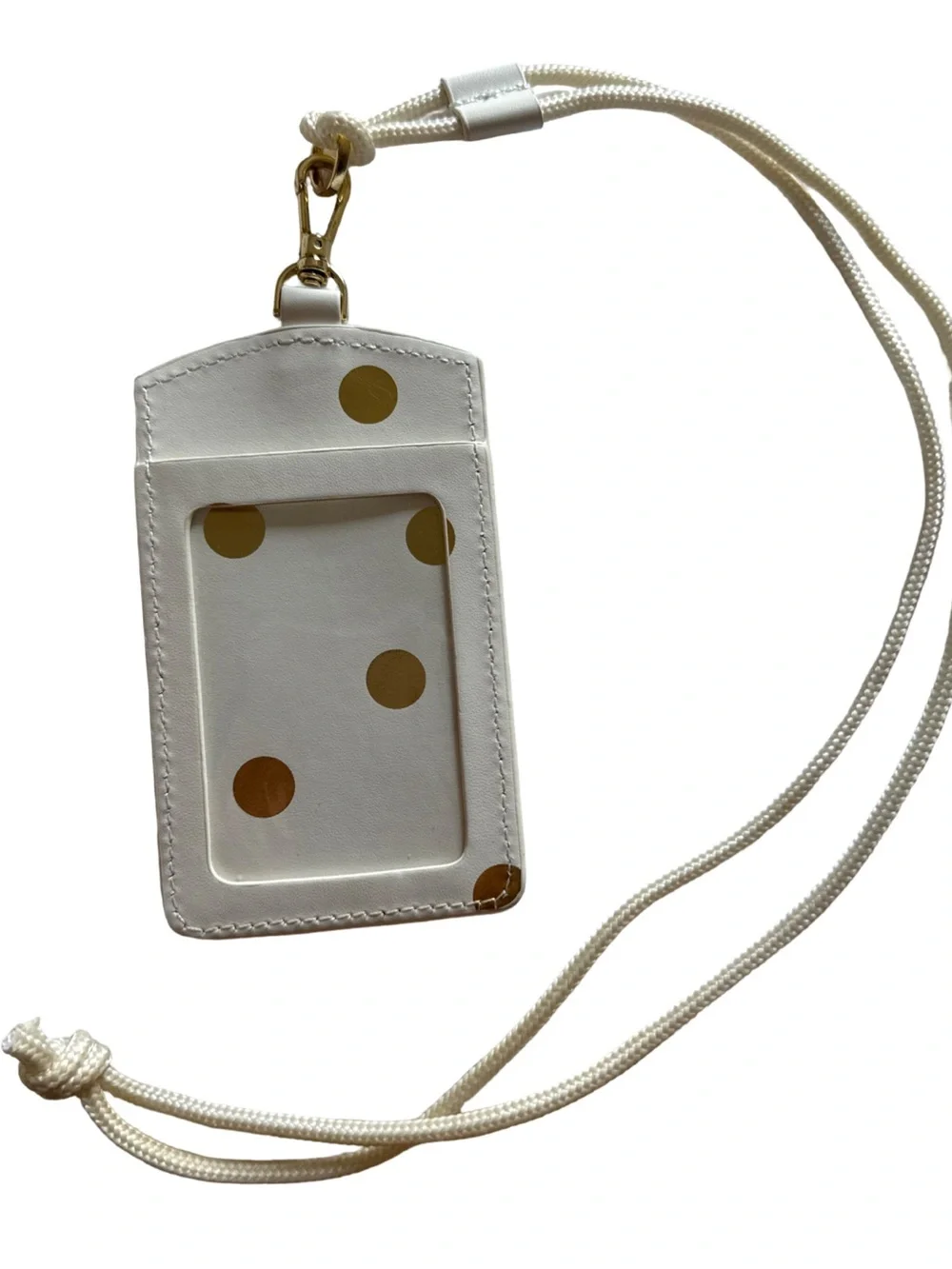 kate spade White and Gold Polka Dot Lanyard Card Holder